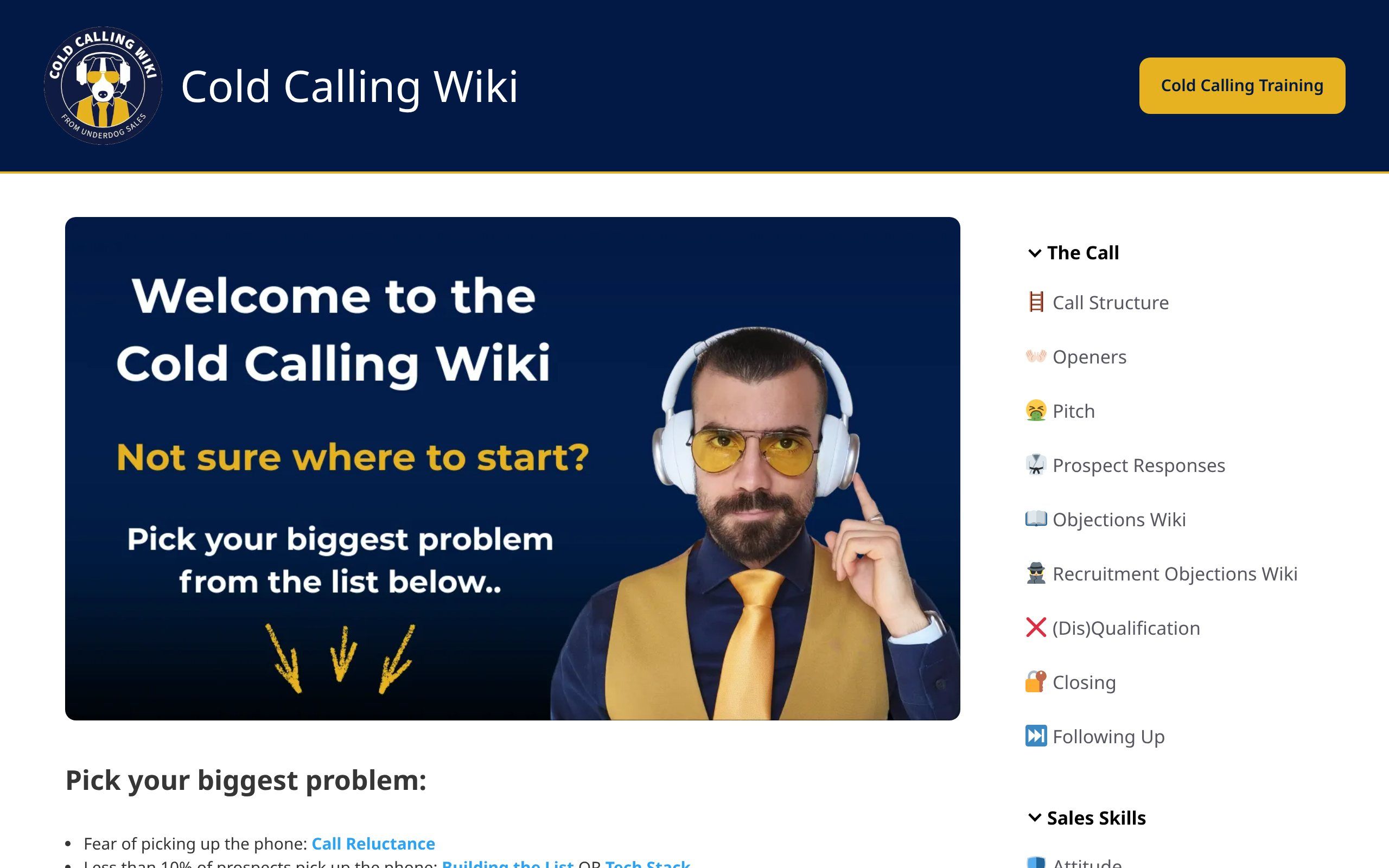 Cold Calling Wiki interface